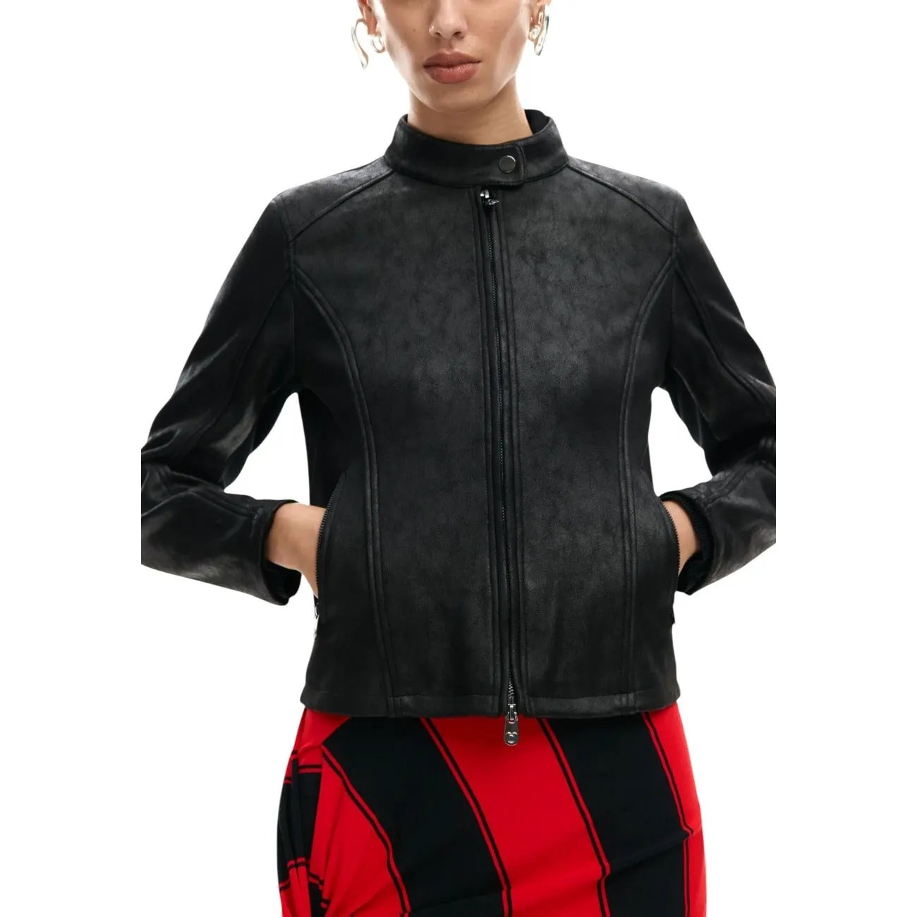 Desigual Women Black Zip Blazer Sleek Long Sleeve Elastane Stretch Jacket by Desigual