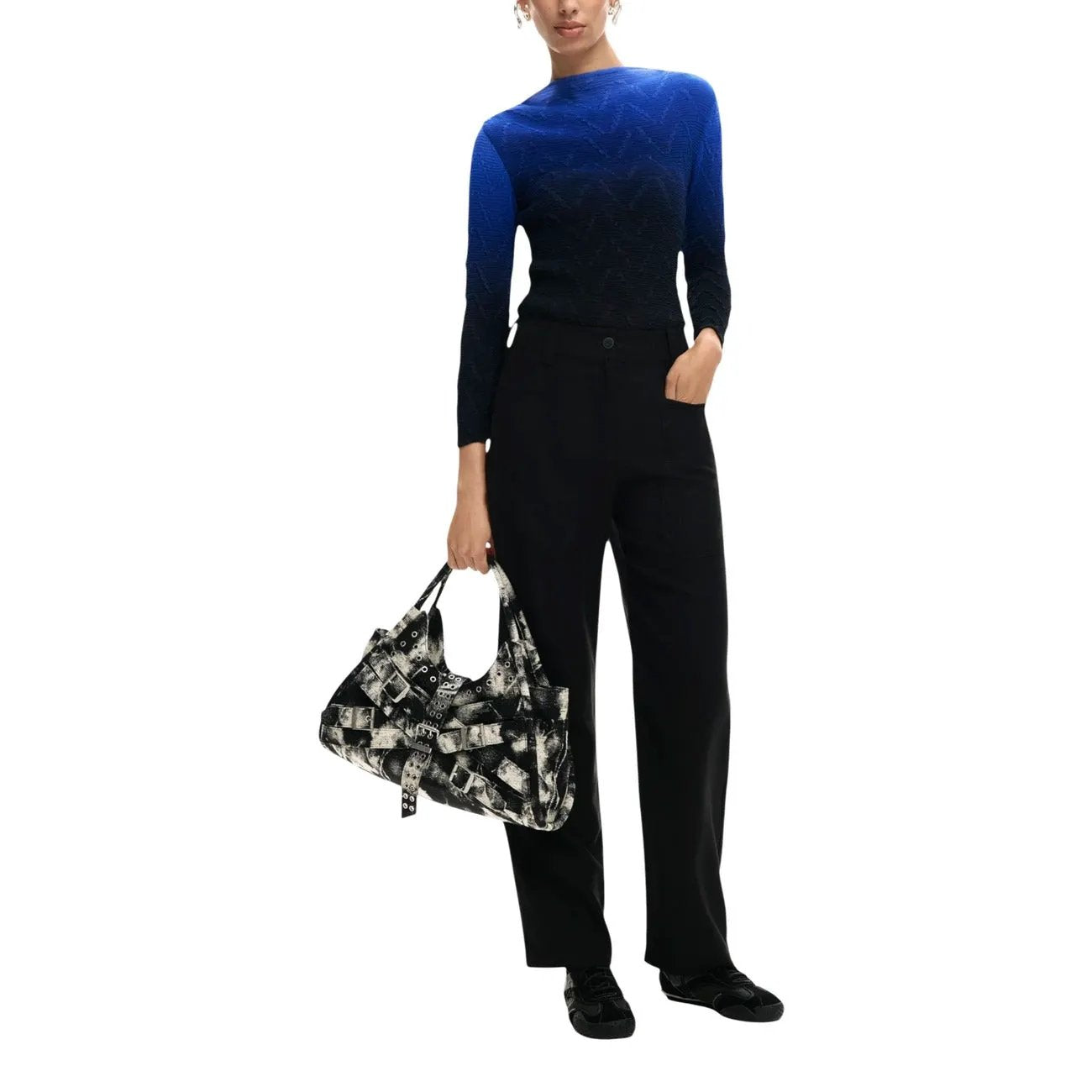 Desigual Women Black Trousers Elegant Viscose Blend Comfort Fit Pockets by Desigual