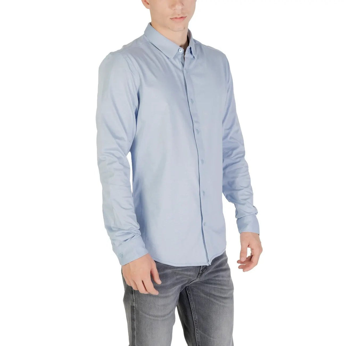 Only & Sons Men Slim Fit Light Blue Classic Cotton Long Sleeve Shirt by Only & Sons