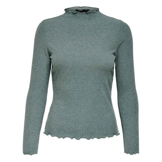 Only Women Green Long Sleeve Ribbed Knitwear Top With Ruffle Detail by Only