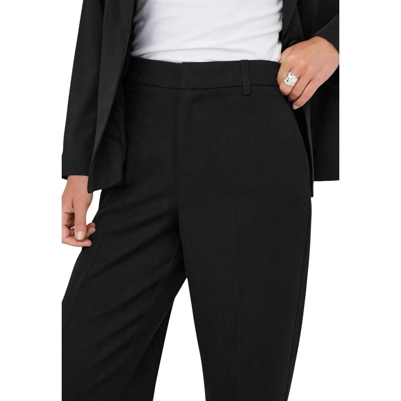 Only Women Black Stretch Wide Leg Trousers Formal Office Workwear by Only