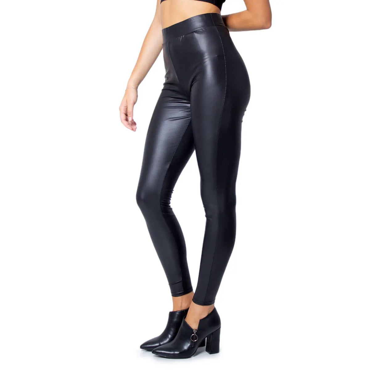 Only Women Black High Waist Sleek Faux Leather Leggings For Winter by Only