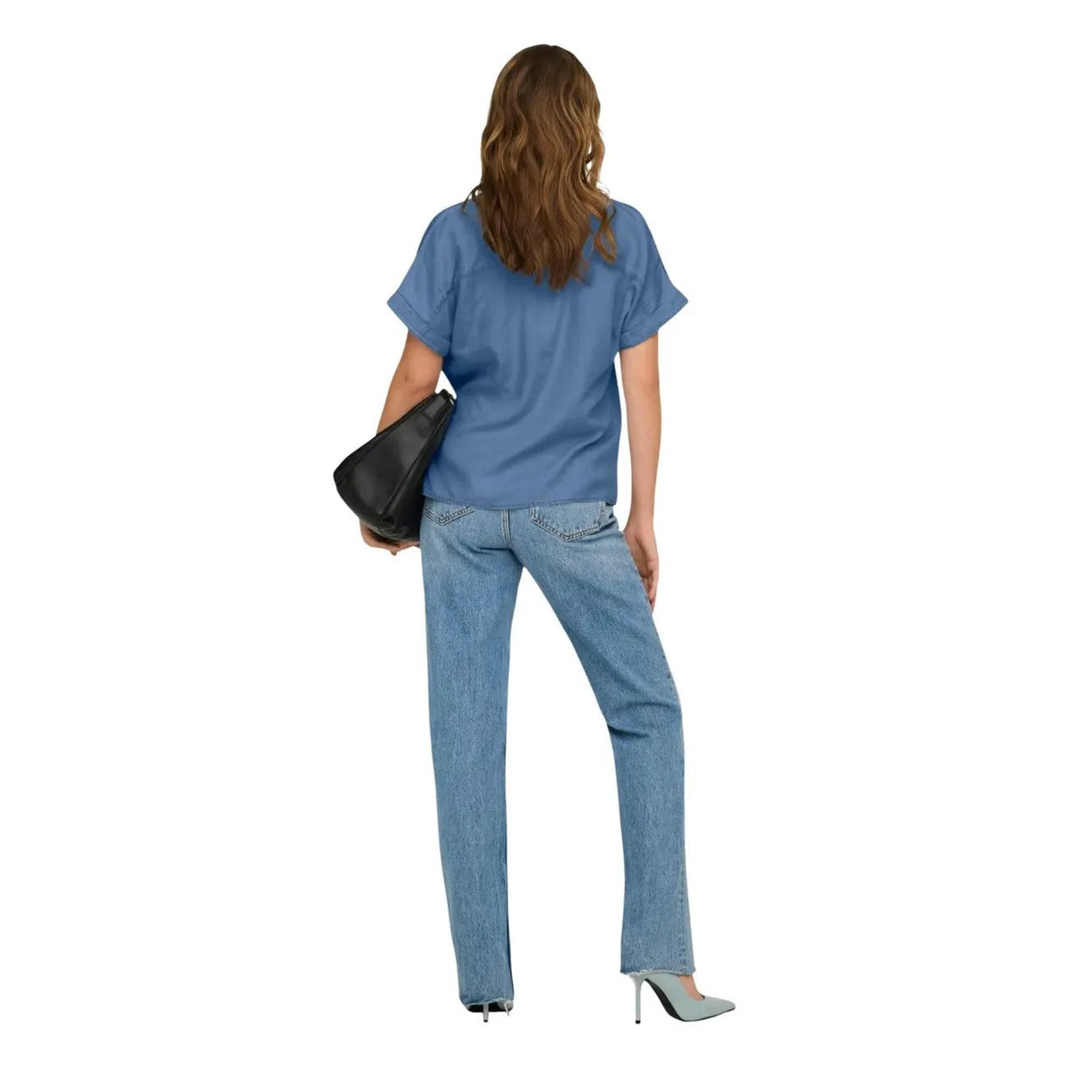 Only Women Blue Cap Sleeve Button Blouse Lyocell Stylish Summer Shirt by Only