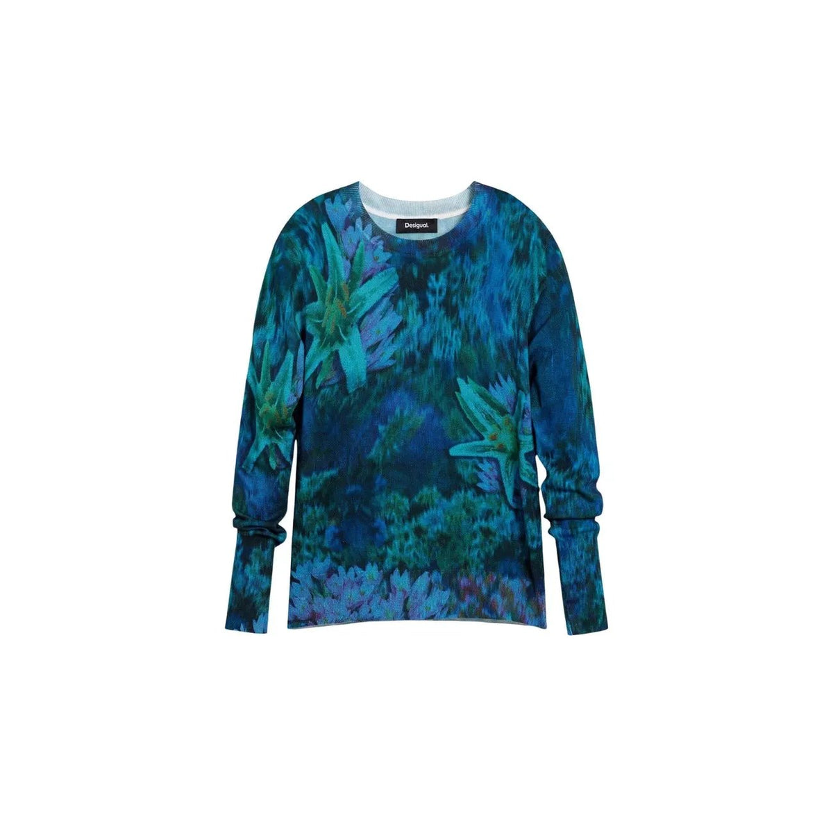 Desigual Women Blue Floral Long Sleeve Viscose Blend Knitwear Sweater by Desigual