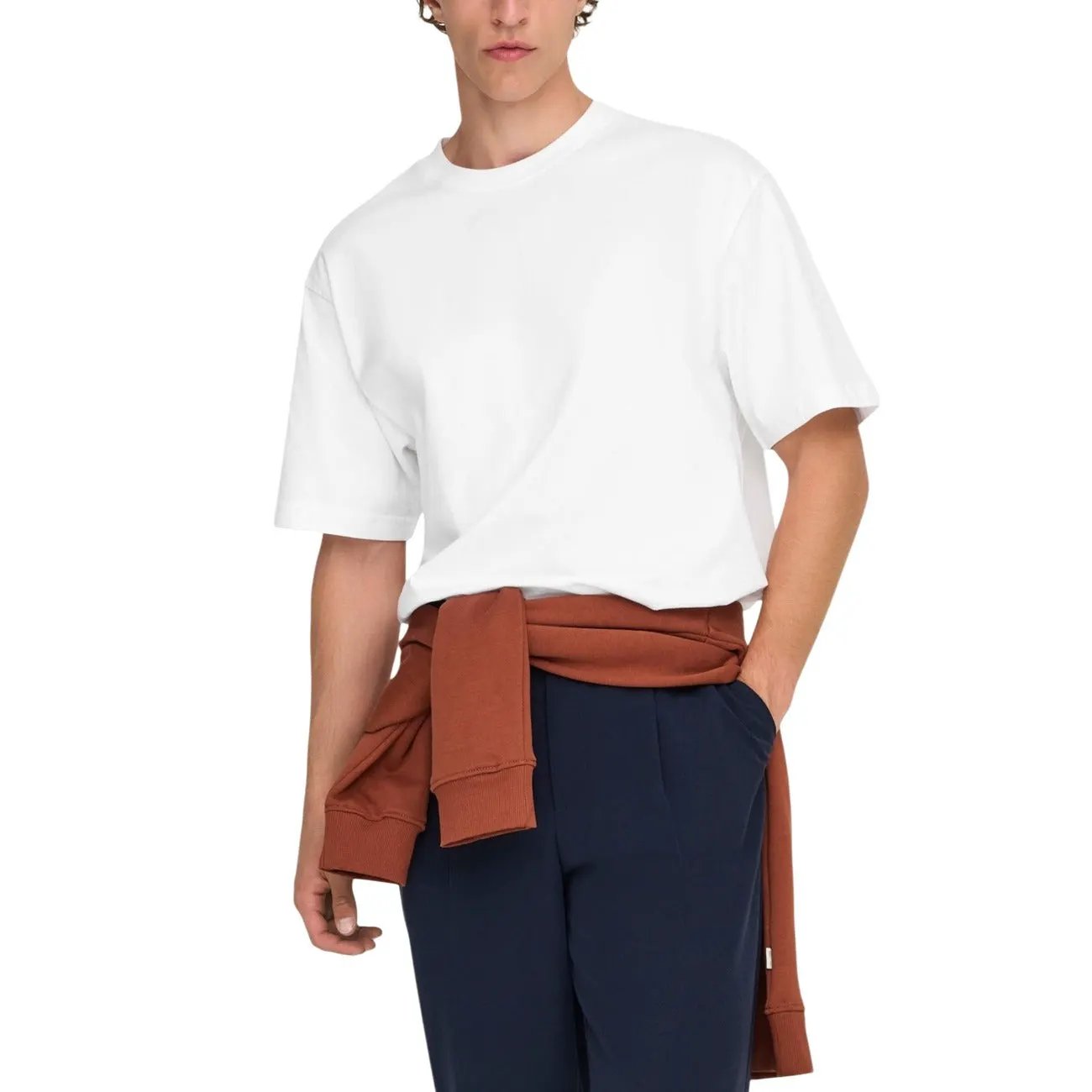 Premium Only And Sons Men Organic Cotton Tshirt Comfort Essential White by Only & Sons