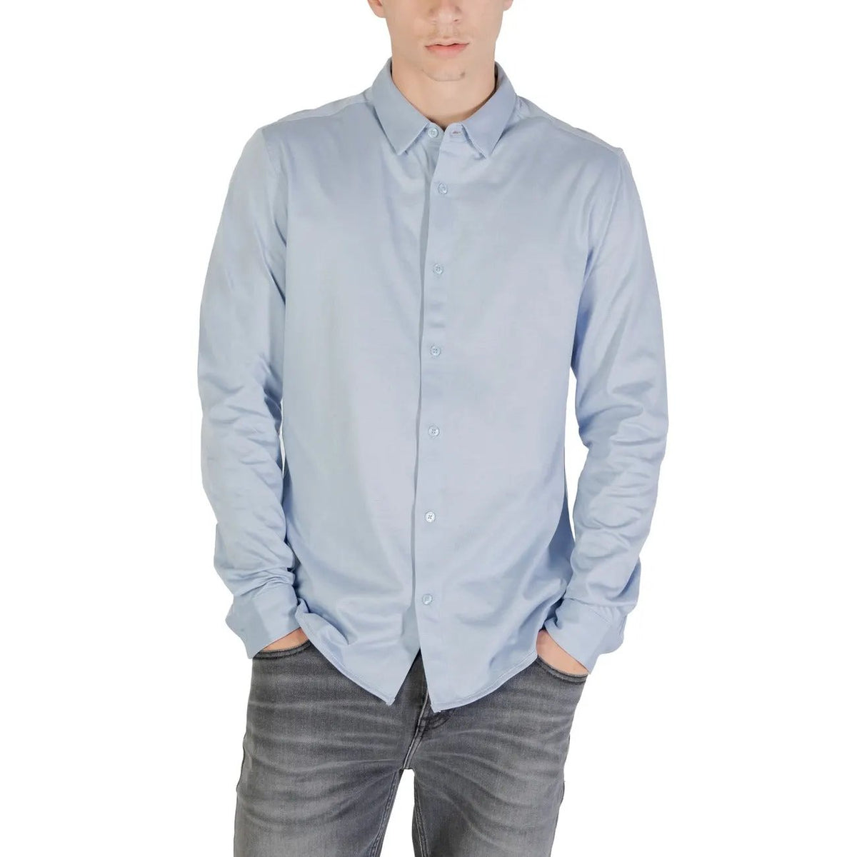 Only & Sons Men Slim Fit Light Blue Classic Cotton Long Sleeve Shirt by Only & Sons
