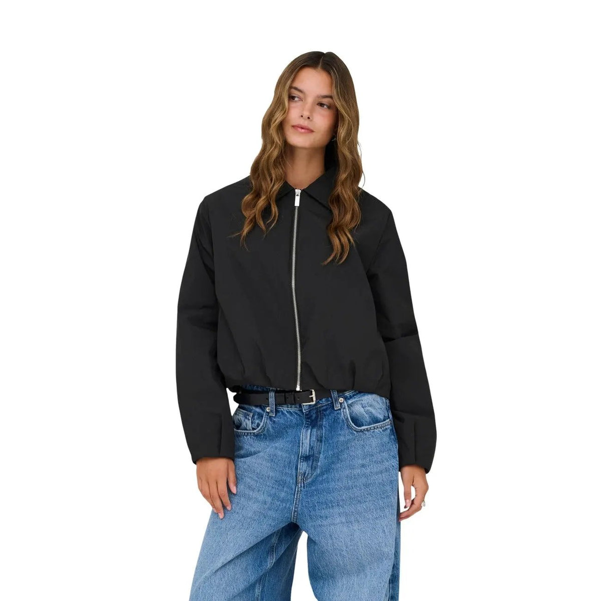 Stylish Only Women Black Zip Front Blazer Classic Collar Long Sleeve Jacket by Only
