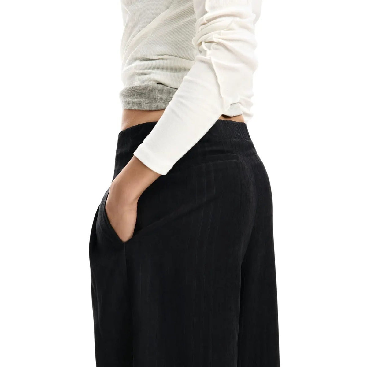 Desigual Women Black Trendy Wide Leg Trousers Zip Fastening Pockets by Desigual