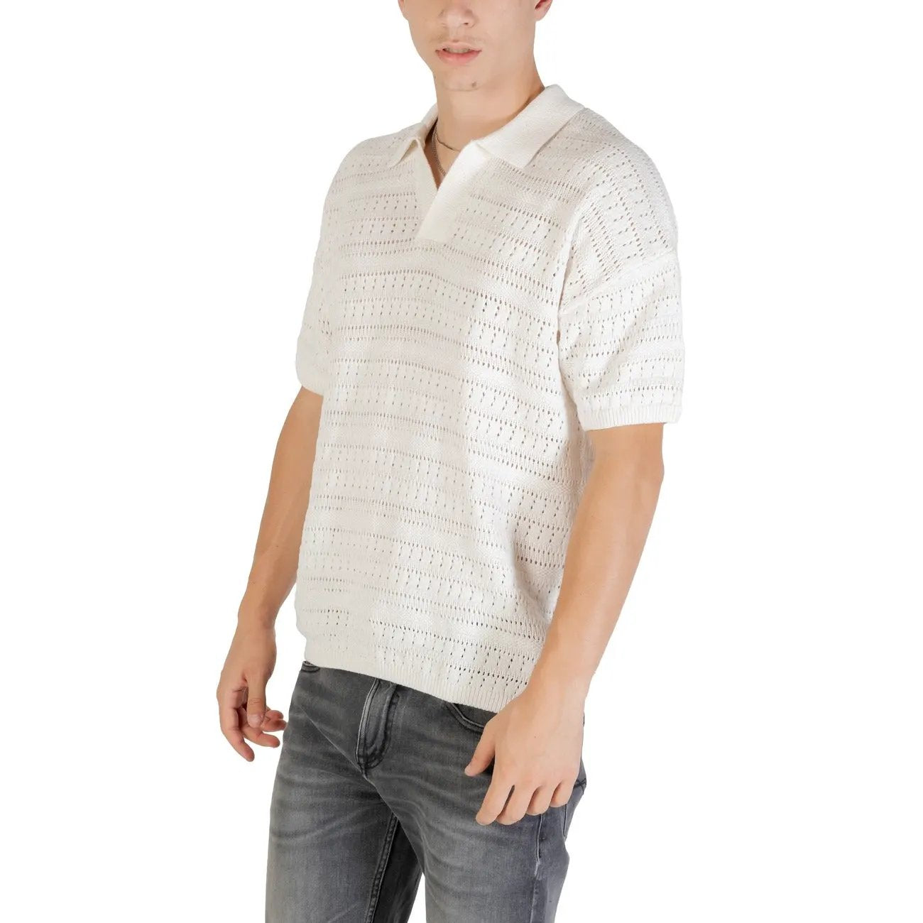 Only and Sons Men Premium White Cotton Knit Polo Shirt Breathable Casual by Only & Sons