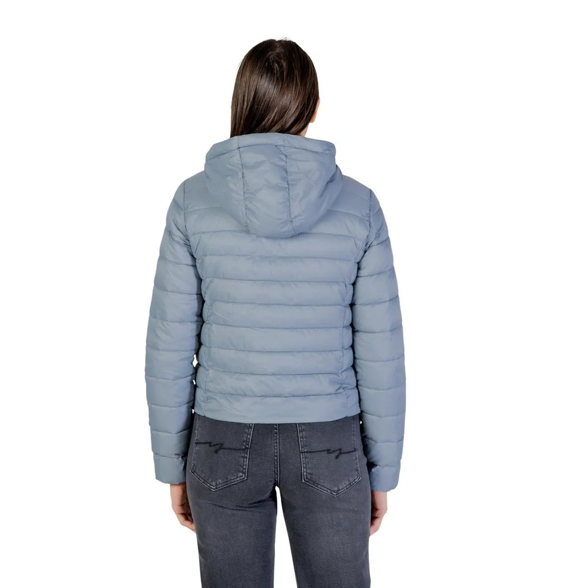 Only Women Quilted Hooded Jacket Light Blue Stylish Warm Zip Front by Only